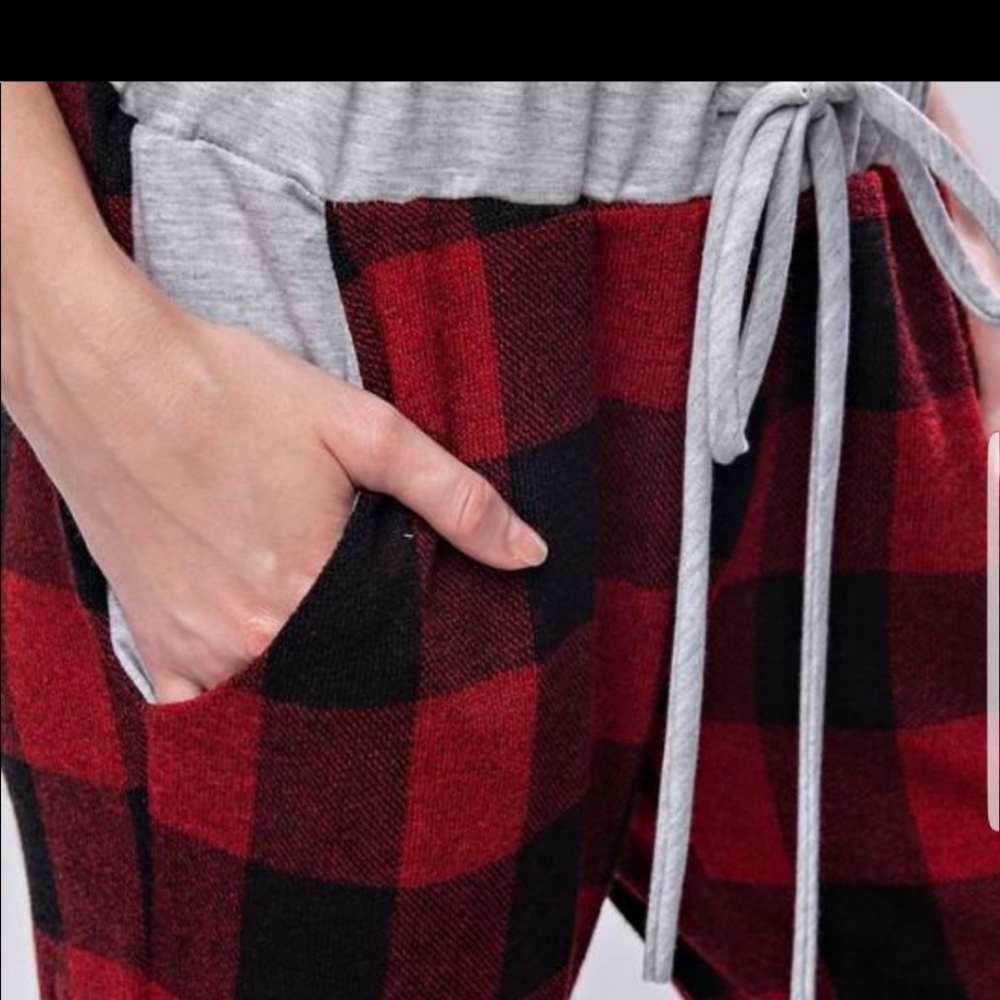 Plaid Buffalo print joggers jogging pants pockets - Picture 6 of 6